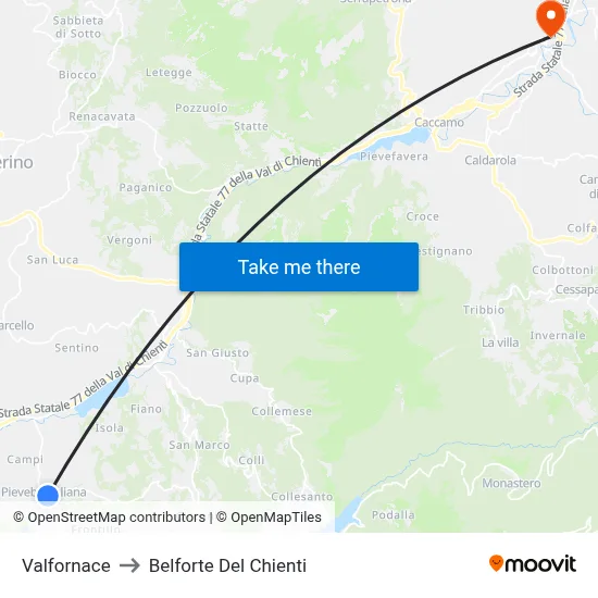 Valfornace to Belforte Del Chienti map