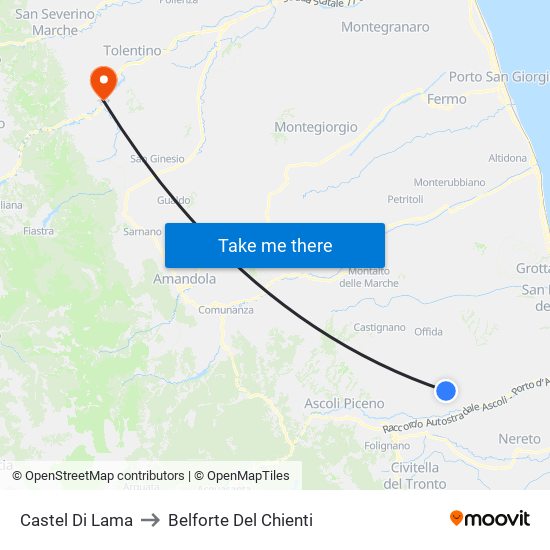 Castel Di Lama to Belforte Del Chienti map