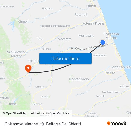 Civitanova Marche to Belforte Del Chienti map