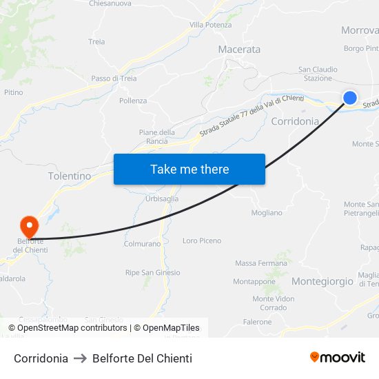 Corridonia to Belforte Del Chienti map