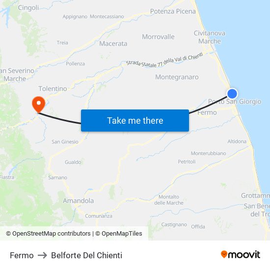 Fermo to Belforte Del Chienti map