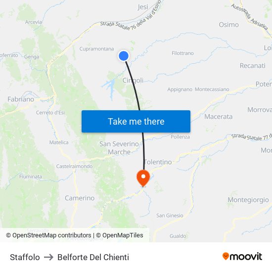 Staffolo to Belforte Del Chienti map