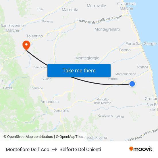 Montefiore Dell' Aso to Belforte Del Chienti map