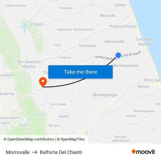 Morrovalle to Belforte Del Chienti map