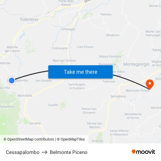 Cessapalombo to Belmonte Piceno map