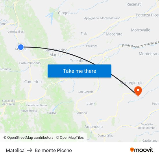 Matelica to Belmonte Piceno map
