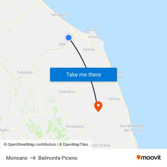 Monsano to Belmonte Piceno map