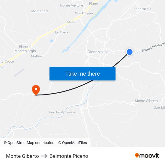 Monte Giberto to Belmonte Piceno map