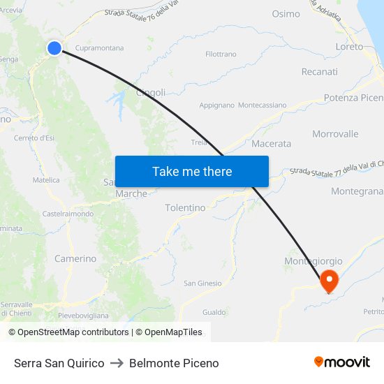 Serra San Quirico to Belmonte Piceno map