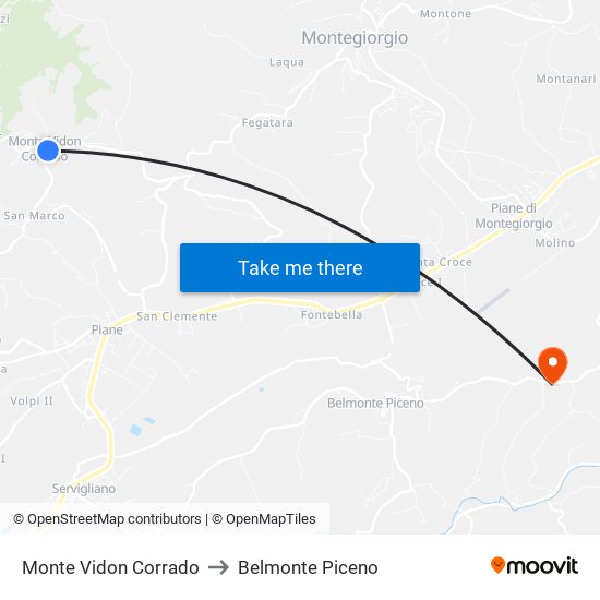 Monte Vidon Corrado to Belmonte Piceno map