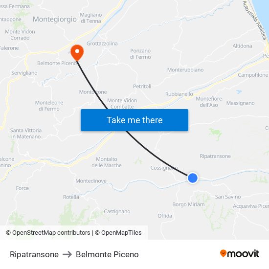 Ripatransone to Belmonte Piceno map