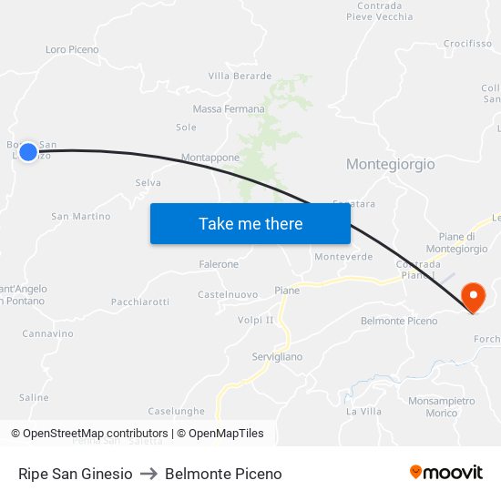 Ripe San Ginesio to Belmonte Piceno map