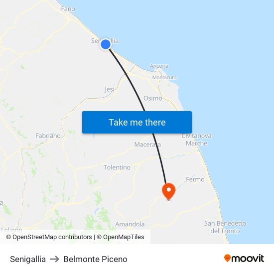 Senigallia to Belmonte Piceno map