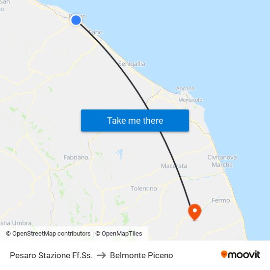 Pesaro Stazione Ff.Ss. to Belmonte Piceno map