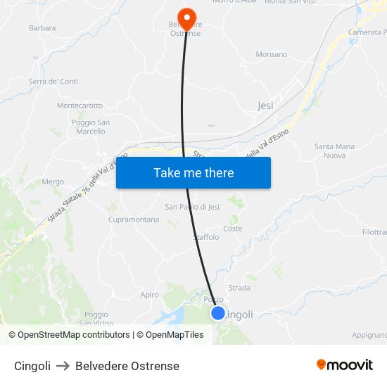 Cingoli to Belvedere Ostrense map