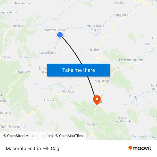 Macerata Feltria to Cagli map