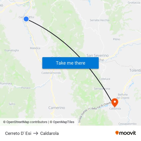 Cerreto D' Esi to Caldarola map