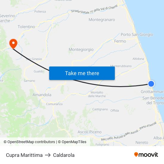 Cupra Marittima to Caldarola map