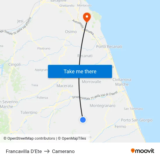 Francavilla D'Ete to Camerano map