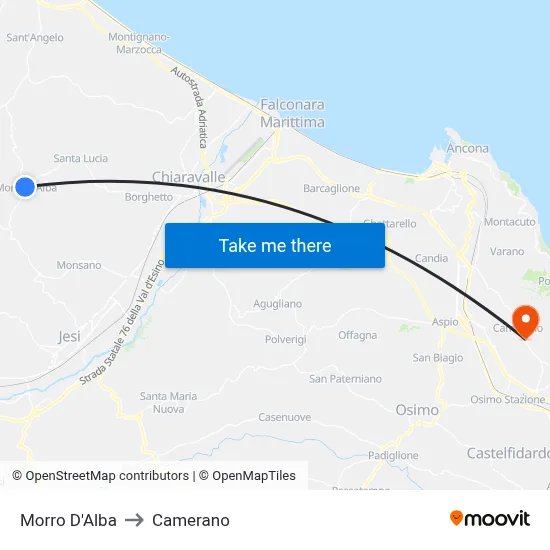 Morro D'Alba to Camerano map