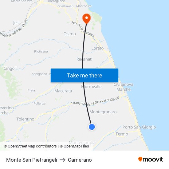 Monte San Pietrangeli to Camerano map
