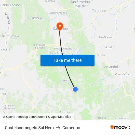 Castelsantangelo Sul Nera to Camerino map