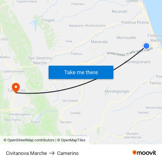 Civitanova Marche to Camerino map
