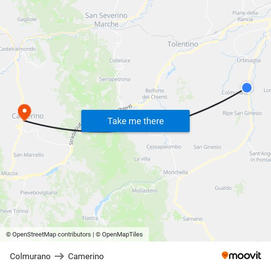 Colmurano to Camerino map