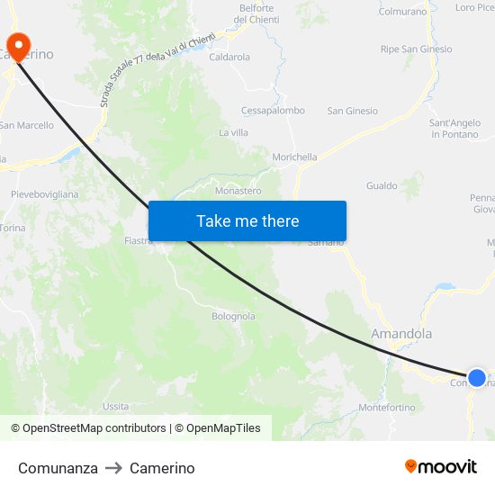 Comunanza to Camerino map