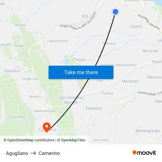 Agugliano to Camerino map