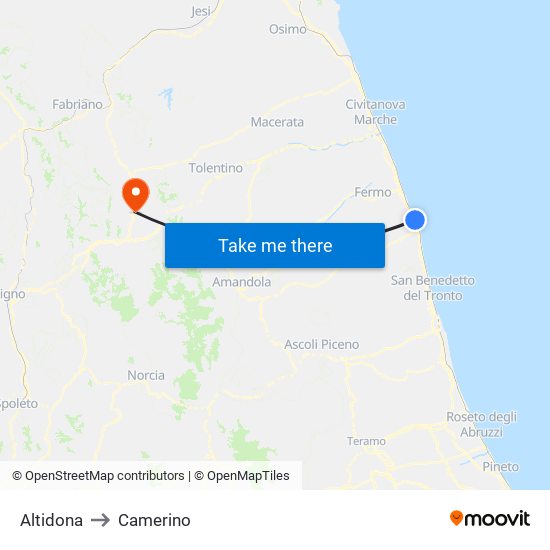 Altidona to Camerino map
