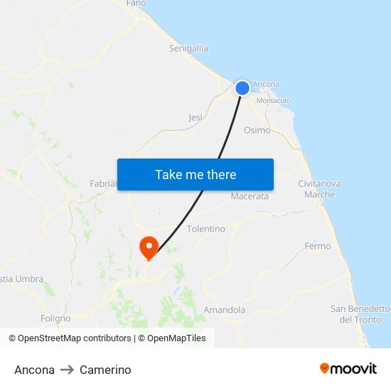 Ancona to Camerino map