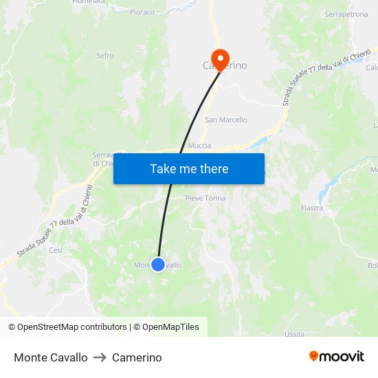 Monte Cavallo to Camerino map