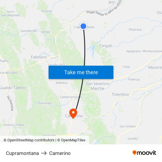 Cupramontana to Camerino map