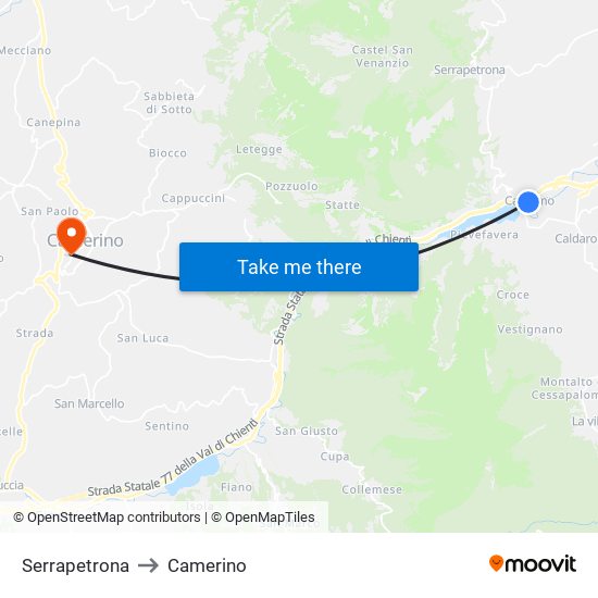 Serrapetrona to Camerino map