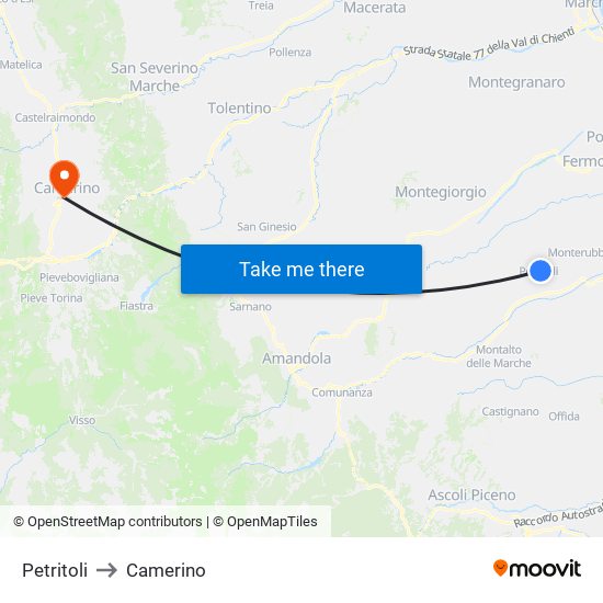 Petritoli to Camerino map