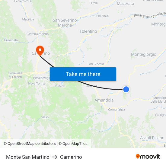 Monte San Martino to Camerino map