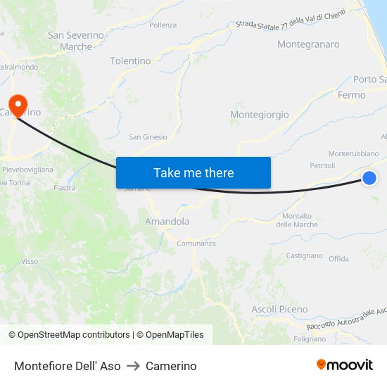 Montefiore Dell' Aso to Camerino map