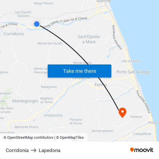 Corridonia to Lapedona map