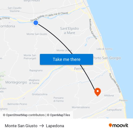 Monte San Giusto to Lapedona map