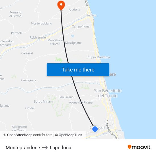 Monteprandone to Lapedona map