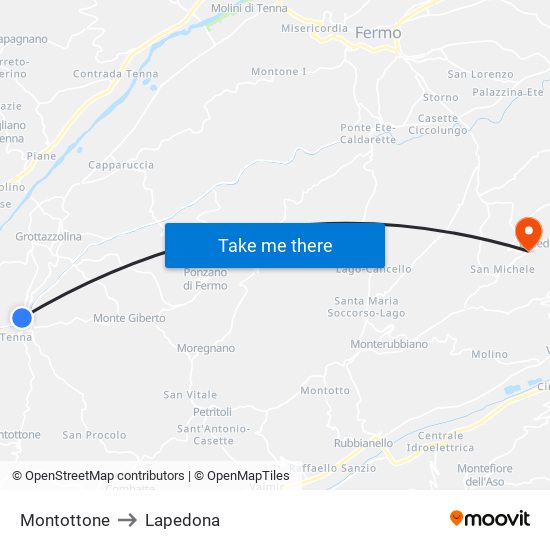 Montottone to Lapedona map