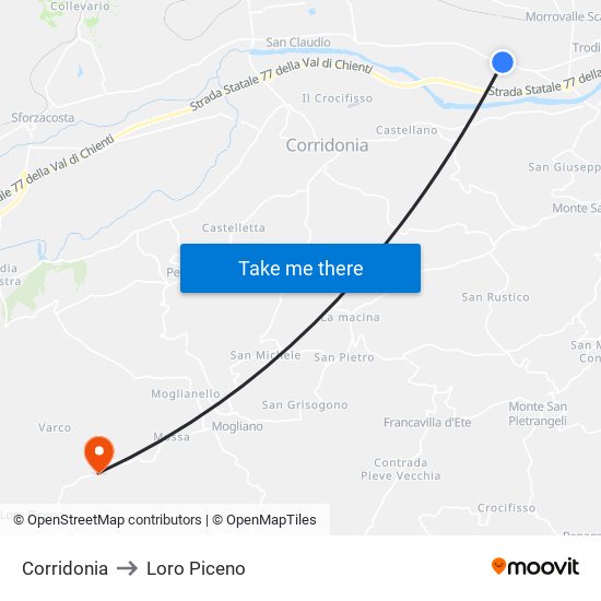 Corridonia to Loro Piceno map