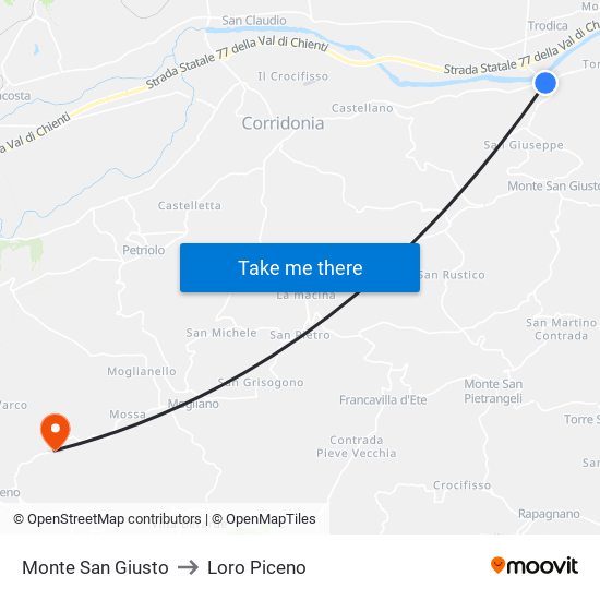 Monte San Giusto to Loro Piceno map