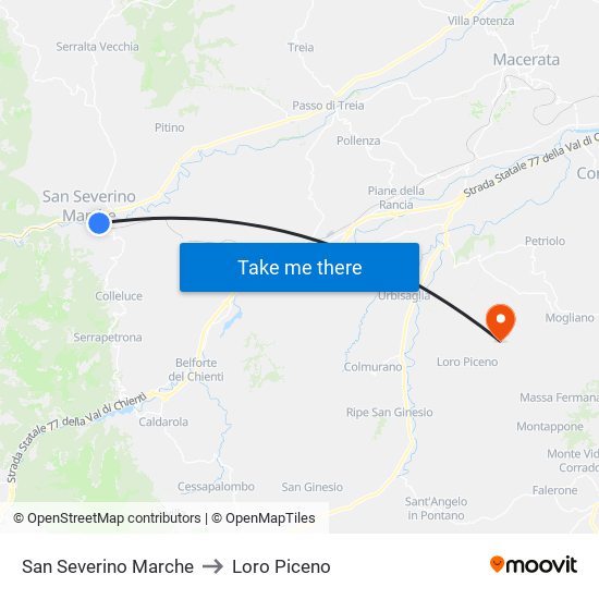 San Severino Marche to Loro Piceno map