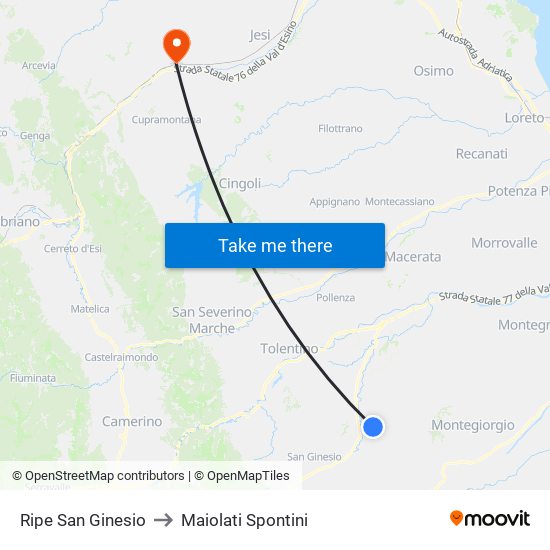 Ripe San Ginesio to Maiolati Spontini map