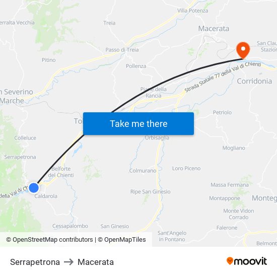 Serrapetrona to Macerata map