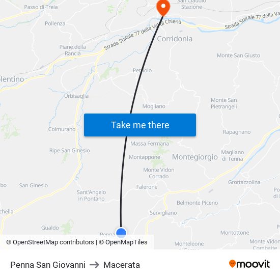 Penna San Giovanni to Macerata map