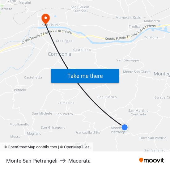 Monte San Pietrangeli to Macerata map