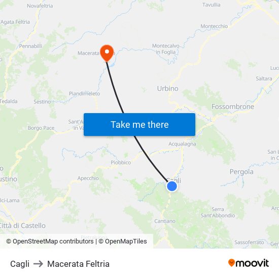 Cagli to Macerata Feltria map